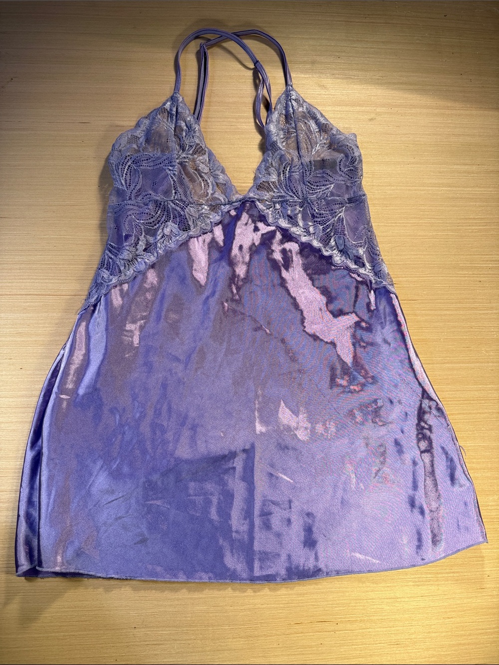 Satin & Lace Chemise Slip in Lavender Purple